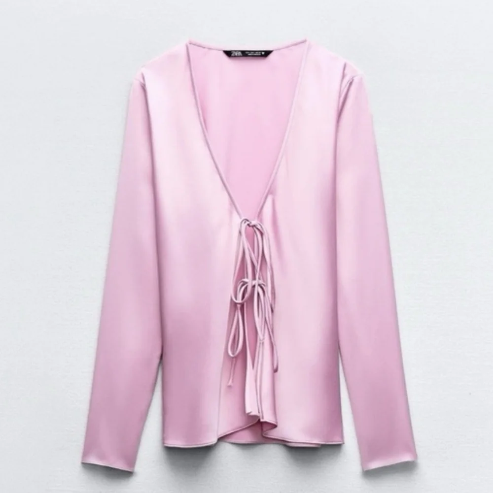 Zara Pink Satin Tie-Front Top Size XXL